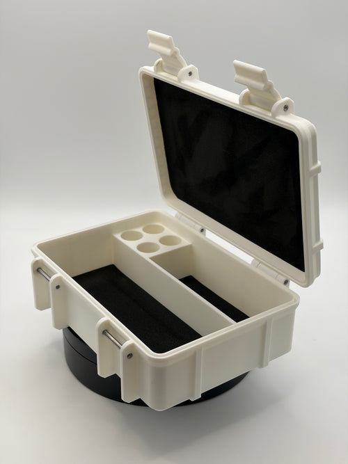 Robbin Fit Vial Storage Box 4 aus robustem Kunststoff, ideal für sichere Aufbewahrung von Vials und kleinen Fläschchen.