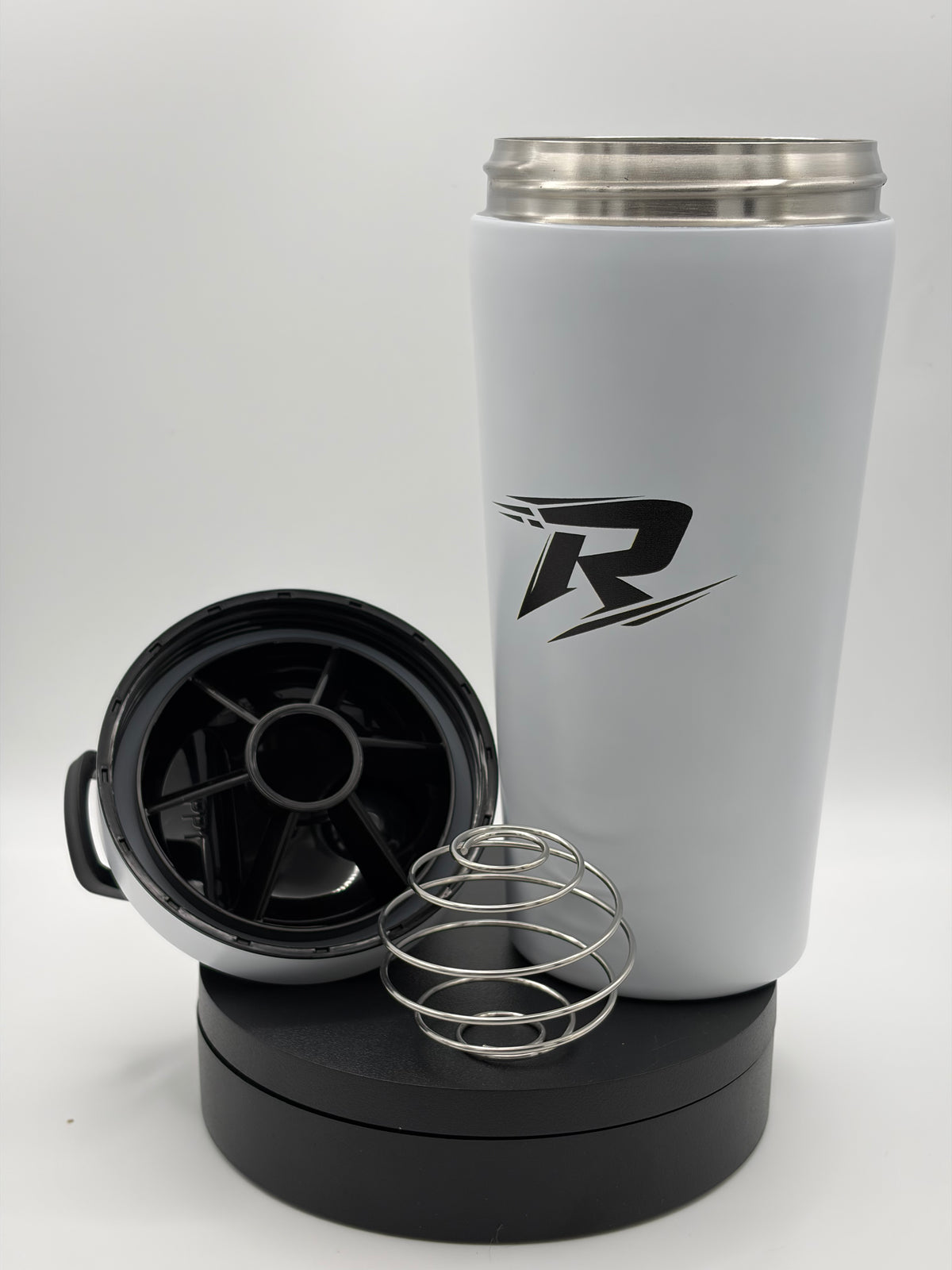 RobinFit Premium Thermo-Edelstahl-Shaker, 600 ml, mit Deckel und Griff, isolierte Edelstahlflasche für Getränke, schwarz