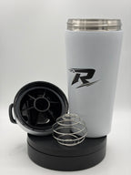 RobinFit Premium Thermo-Edelstahl-Shaker, 600 ml, mit Deckel und Griff, isolierte Edelstahlflasche für Getränke, schwarz
